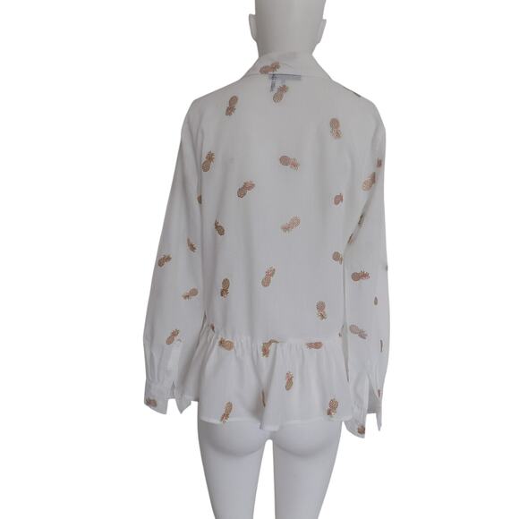 DKNY peplum blouse long sleeve embroidered pineapples size Small NEW - Picture 6 of 12